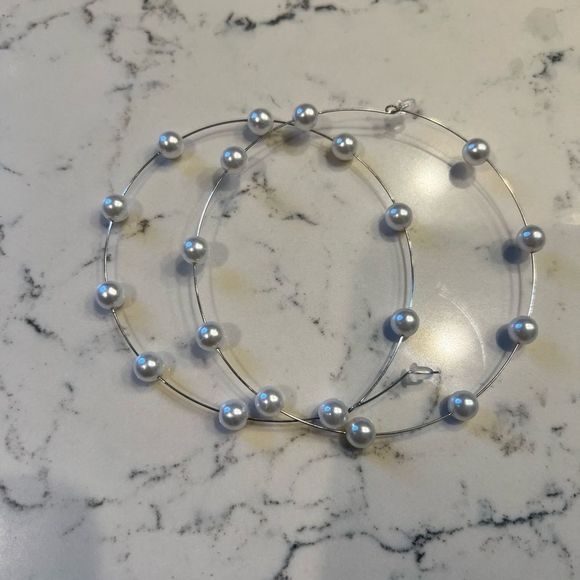 Pearl Hoops (Silver Hardware) - Picture 1 of 4